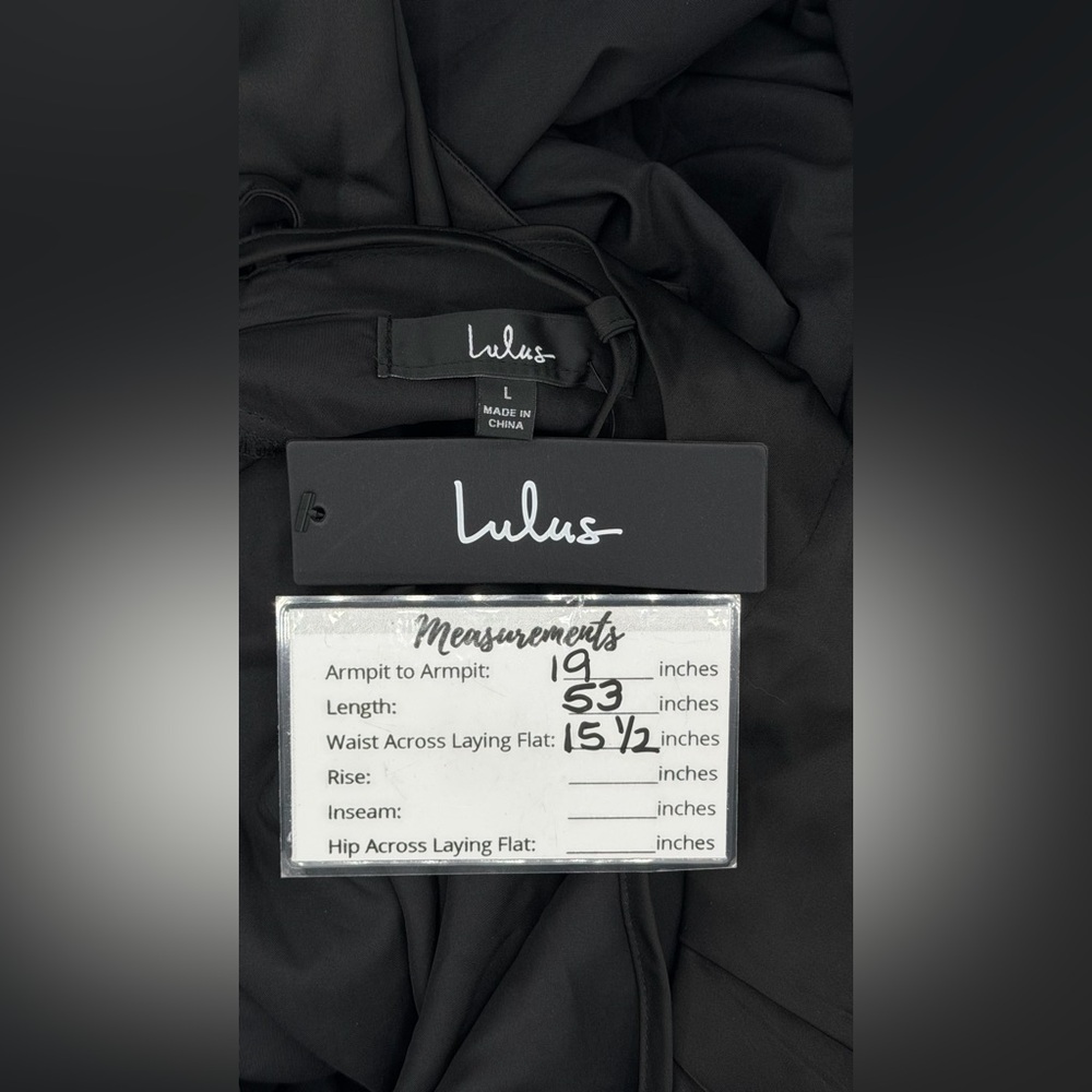 Lulus NWT “So Loving” Black Satin Pleated Lace Up Backless Maxi Dress Size Large - Picture 5 of 15